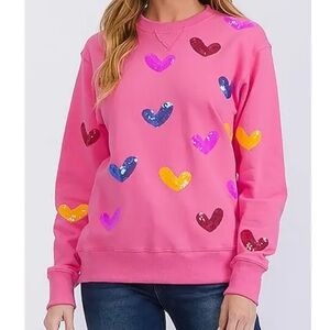 QUEEN OF SPARKLES Pink and Yellow Heart Sweatshirt